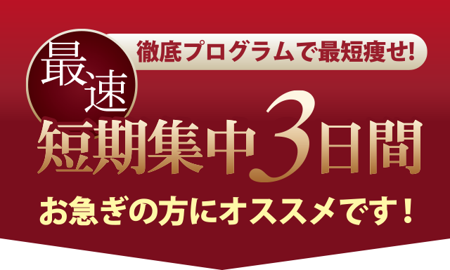 最速徹底プログラムで最短痩せ！短期集中3日間お急ぎの方にオススメです！